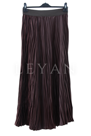 Saten Kırıştırma Etek-LYN02349 Kahve