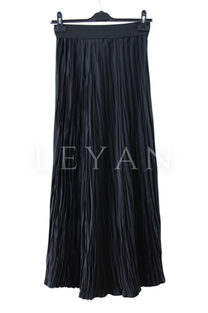 Saten Kırıştırma Etek-LYN02349 Siyah