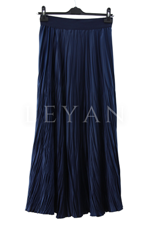 Saten Kırıştırma Etek-LYN02349 Lacivert
