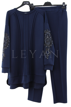 Fuat Gürşen Kolları Taşlı Takım- LYN04164 Lacivert