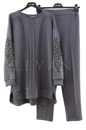 Fuat Gürşen Kolları Taşlı Takım- LYN04164 Antrasit