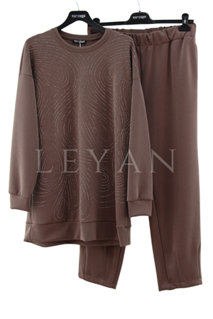 Fuat Gürşen Önü Taş Baskılı Takım- LYN04168 Kahve