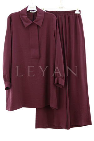 Nuss Taş Detaylı Takım- LYN04139 Mürdüm