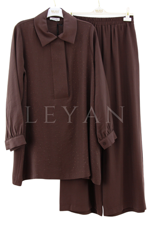 Nuss Taş Detaylı Takım- LYN04139 Kahve