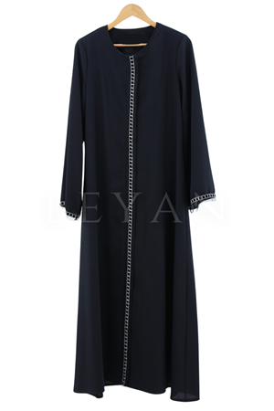 İşleme Detaylı Krep Kumaş Ferace- LYN01961 Siyah