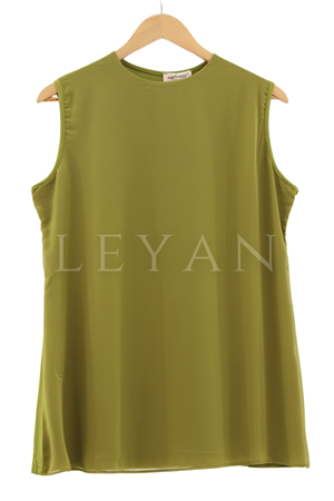 Önü Şifon Detaylı Kolsuz İçlik- LYN01386  Yağ Yeşili