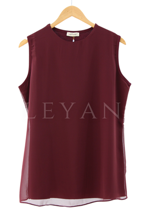 Önü Şifon Detaylı Kolsuz İçlik- LYN01386  Bordo