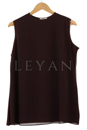 Önü Şifon Detaylı Kolsuz İçlik- LYN01386  Kahve