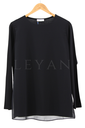 Şifon Detaylı Uzun Kollu İçlik- LYN01488  Siyah