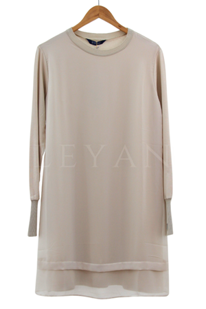 Şifon Uzun Kol İçlik- LYN01422  Bej