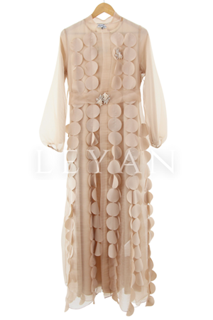 Orhan Store Lazer Kesim Detaylı Abaya Takım- LYN02674 Bej