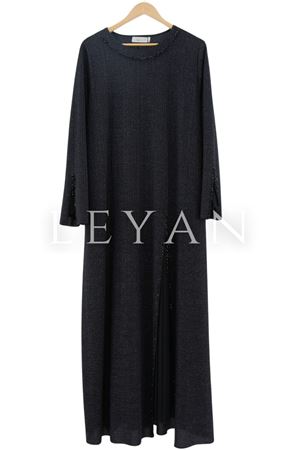 Simli Piliseli Elbise-LYN02333 Siyah