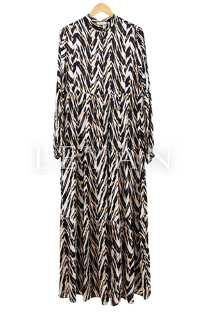 Düğme Detaylı Zebra Desen Elbise- LYN02716 Siyah