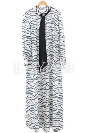 Yakası Fular Detaylı Elbise-LYN02598 Siyah