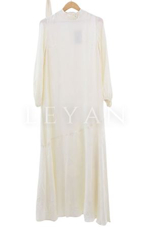 Desenli Volanlı Elbise-LYN02626 Krem