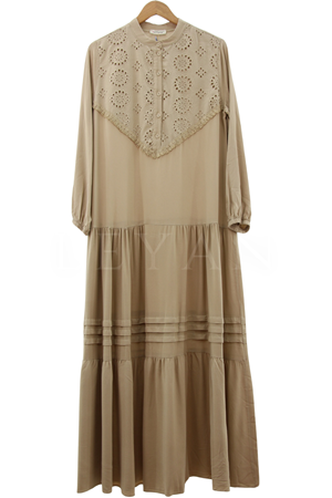 Fisto Detaylı Viscon Elbise- LYN02633 Bej