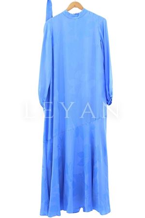 Desenli Volanlı Elbise-LYN02626 Mavi