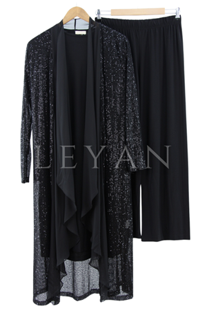 Payetli Üçlü Takım-LYN02553 Siyah