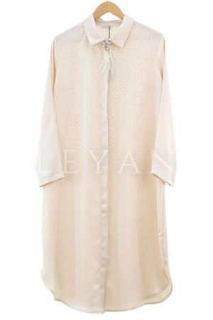 Taşlı Saten Gömlek-LYN02471 Krem