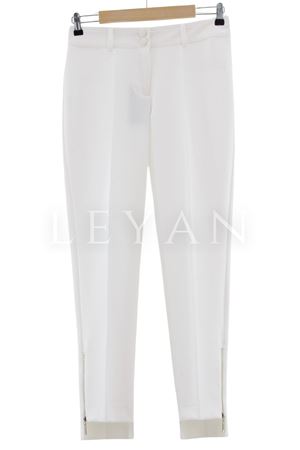 Sentez Paçası Fermuarlı Pantolon-LYN02639 Beyaz