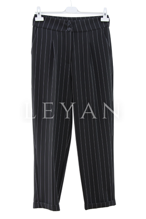 Sentez Çizgili Duble Paça Pantolon- LYN04022 Siyah
