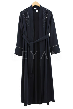 Orhan Store Omzu Taşlı Abaya Takım- LYN03285 Siyah