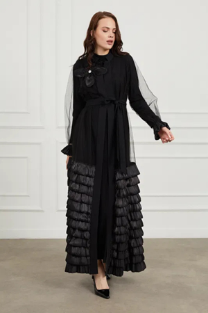 Orhan Store Katlı Abaya Takım- LYN03269 Siyah