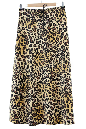 Sentez Leopar Saten Kloş Etek- LYN03113 Vizon