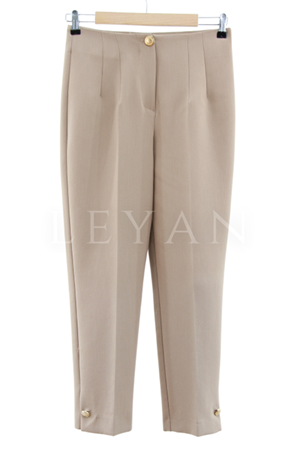 Sentez Paçası Düğmeli Pantolon- LYN03104 Vizon