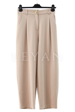 Sentez Roma Arkası Lastikli Pileli Pantolon- LYN04016 Bej