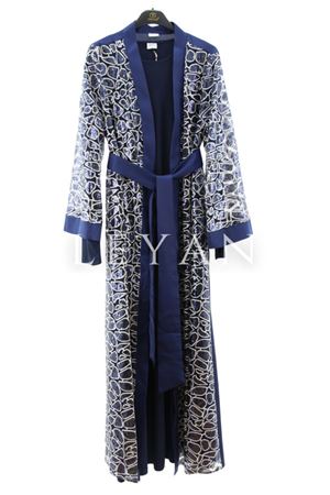 Orhan Store Payet Detaylı Saten Abaya Takım- LYN03799 Lacivert