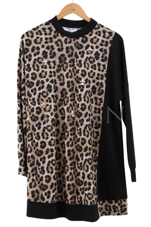 Orhan Store Taşlı Leopar Tunik- LYN03284 Siyah