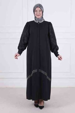 Behrem Taşlı Abaya- LYN03827 Siyah
