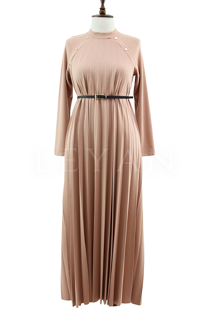 My312 Piliseli Elbise- LYN03397 Camel