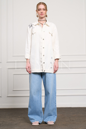 Nuss Taşlı Kot Ceket- LYN03577 Ekru