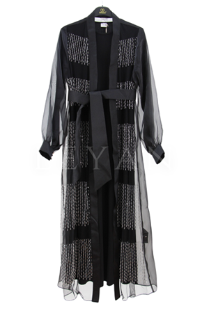 Orhan Store Boncuk İşlemeli Abaya Takım- LYN03814 Siyah