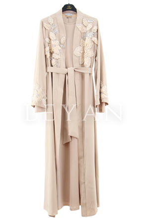 Orhan Store İşlemeli Abaya Takım- LYN03823 Bej