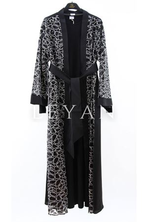 Orhan Store Payet Detaylı Saten Abaya Takım- LYN03799 Siyah