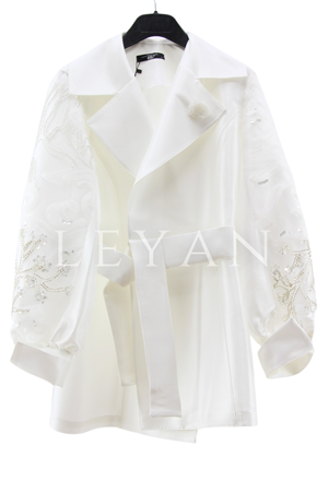 My312 Kolları Dantelli Ceket- LYN03563 Ekru
