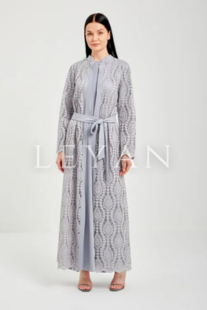 Orhan Store Güpürlü Abaya Takım- LYN03637 Gri