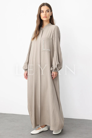 Micca İnci Detaylı Kolu Pilise Ferace- LYN03713 Taş