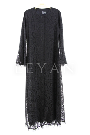 Tül Detaylı Güpür Ferace- LYN03526 Siyah