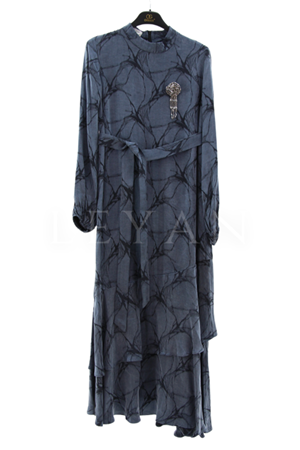 Orhan Store Desenli Qupra Elbise- LYN03613 Lacivert