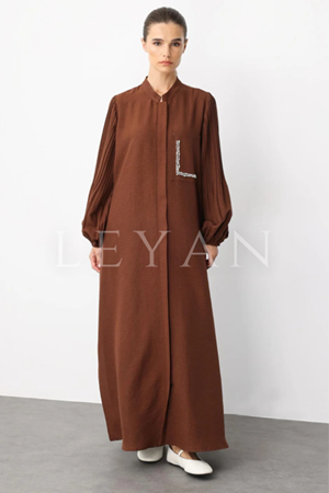 Micca İnci Detaylı Kolu Pilise Ferace- LYN03713 Kahve