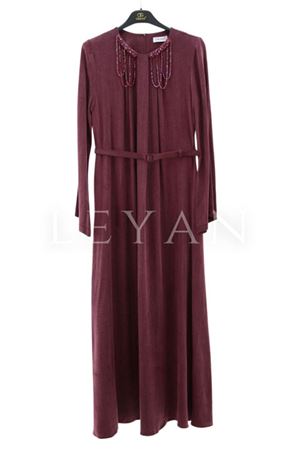 Orhan Store Taş Detaylı Qupra Elbise- LYN03756 Bordo