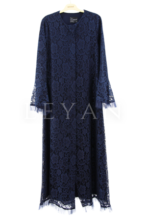 Tül Detaylı Güpür Ferace- LYN03526 Lacivert