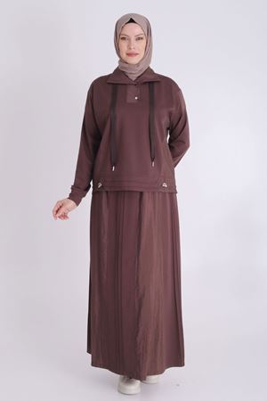 Behrem Örme Etekli Takım- LYN03684 Kahve