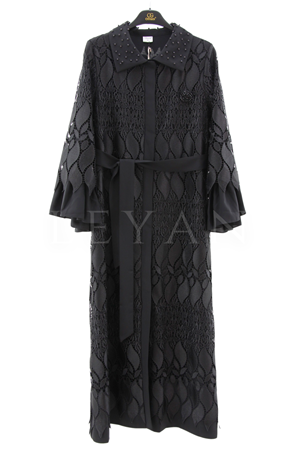 Orhan Store Güpürlü İncili Ferace- LYN03587 Siyah