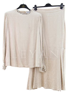 Orhan Store Taşlı İncili Takım- LYN03343 Bej