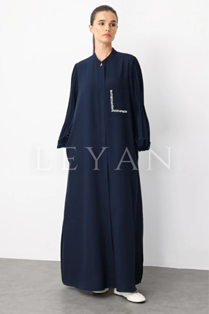 Micca İnci Detaylı Kolu Pilise Ferace- LYN03713 Lacivert